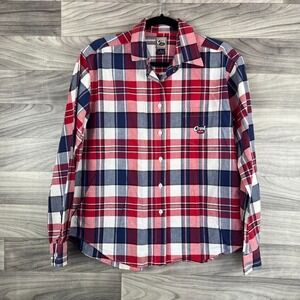 Cruel Girl Flannel Shirt‎ Women's Large Red Plaid Cotton Long Sleeve Button-Up